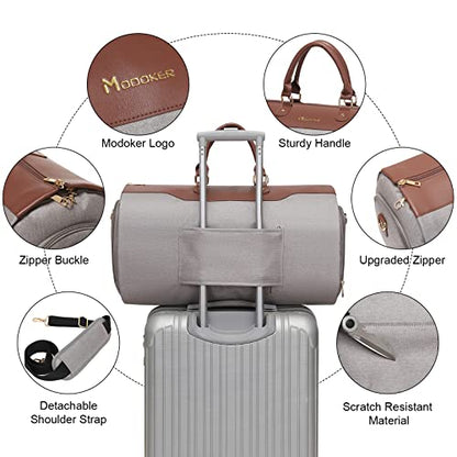 Modoker Convertible Garment Bag with Shoulder Strap, Carry on Garment Duffel Bag for Men Women - 2 in 1 Hanging Suitcase Suit Travel Bags, Caramel - color: Caramel