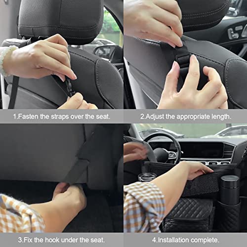 XINLIYA Car Handbag Holder Between Seats, PU Leather Multi-Pocket Large Capacity Purse Holder, Auto Net Bag Barrier of Backseat Pet Kids, Car Seat Organizers and Storage for Cargo Tissue Cup（Beige） - color: Beige