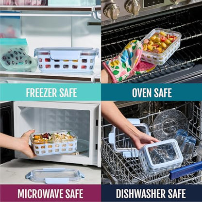 Ello Duraglass 3.4 Cup Meal Prep Sets 10Pc, 5 Pack Set- Glass Food Storage Container with Silicone Sleeve and Airtight BPA-Free Plastic Lids, Dishwasher, Microwave, and Freezer Safe, Evening Orchard - color: Evening Orchard