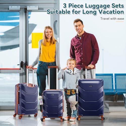 Hoteel Luggage Sets 3 Piece, 4-Year Warranty, Durable Suitcase Set with Spinner Wheels, ABS Hard Shell Lightweight Luggage with TSA Lock, Large Checked Travel Suitcases, Dark Blue(20/24/28) - color: Dark Blue, size: 20/24/28 Inch
