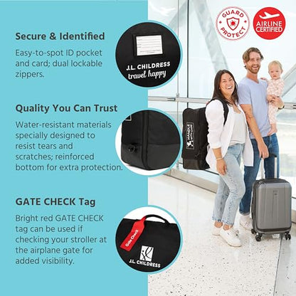 J.L. Childress Padded Compact Travel Stroller Bag for Airplane - Fits Most Compact-Fold Single Baby Strollers, AirTag Compatible, Black, Expands from 21"W x 23"H x 7"D to 21"W x 23"H x 11"D - style: Padded