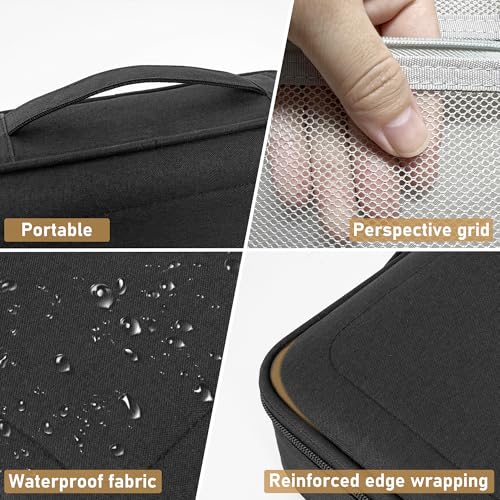 AKOZLIN Cord Organizer Case with Adjustable Divider 3pcs/set Padded Cable Organizer Bag Double Layer Electronics Travel Case DJ Cable File Bag Black