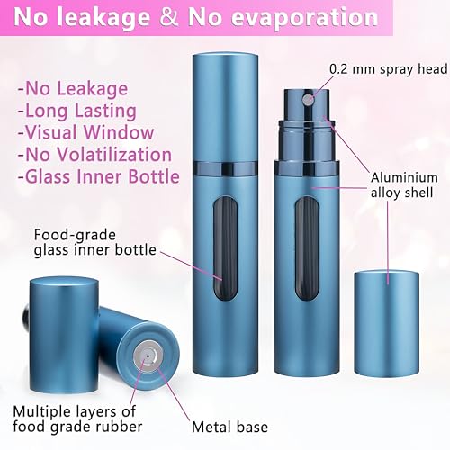 Refillable Perfume Atomizer Travel Bottle 5ml Leakproof Luxury Travel Perfume Refillable Bottle, Portable Perfume Atomizer (Blue) - color: Blue