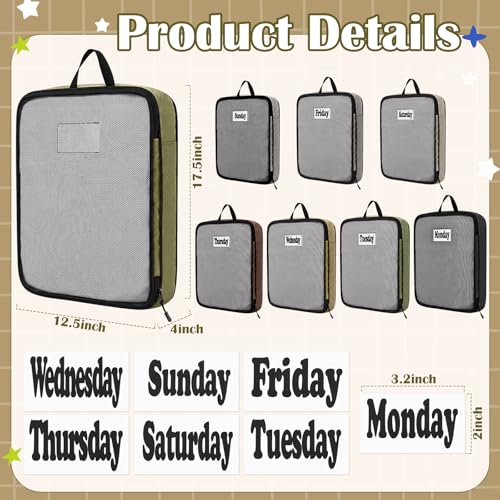 7 Pcs Packing Cubes for Travel Days of Week Compression Packing Cube with Labels Organizers Luggage Storage Bag(Brown,Large) - color: Brown