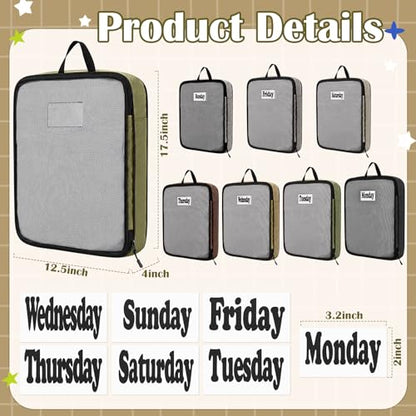 7 Pcs Packing Cubes for Travel Days of Week Compression Packing Cube with Labels Organizers Luggage Storage Bag(Brown,Large) - color: Brown
