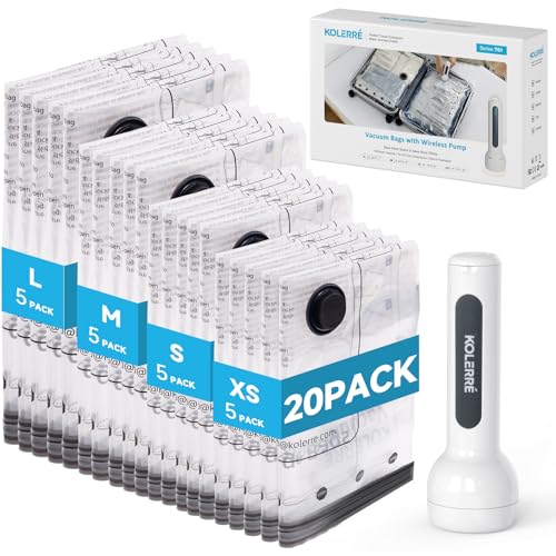 20 Pack Travel Vacuum Bags with Upgraded Rechargeable Pump, 4 Sizes Space Saver Vacuum Storage Bags for Luggage and Suitcase, Compression Bags for Packing, Vacuum Seal Bags for Clothing Travel - style: 20 Combo Travel Bags+Wireless Pump