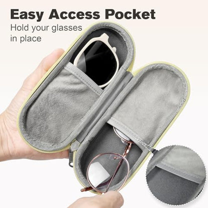 Double Eyeglasses Case, Dual Glasses Sunglasses Organizer with Zipper Closure, Eyewear Storage Box for Men Women Travel - color: Cherry Blossom