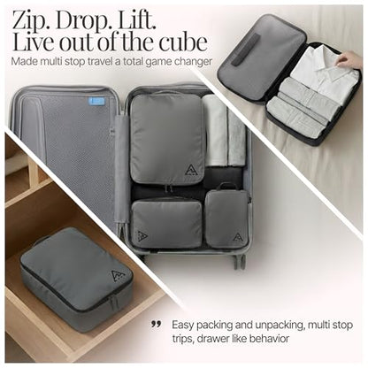 Well Traveled 8 pcs Compression Packing Bags Cubes Set with HybridMax Double-Capacity Design - Packing Cubes for Travel Compression to Maximize Limited Luggage Space, Grey - color: Grey, size: 8-piece