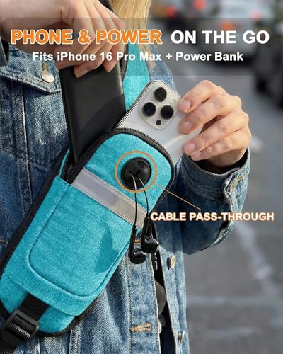 Sling Backpack for Women & Men, Crossbody Travel Bag with Water Bottle Holders, 17 Pockets, Quick-Access Phone Pocket, Hidden Security Pocket, Fits 11" Tablet, for Daily Carry, Travel, Theme Parks - color: D-teal