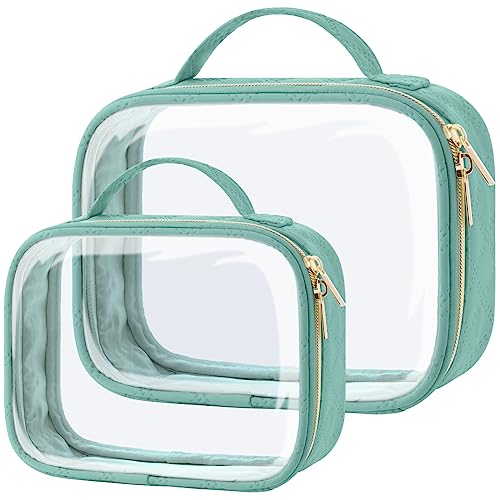 PACKISM Clear Makeup Bag Combo Pack, 1 TSA Approved Medium & Large for Checked Luggage, Clear Toiletry Bag with Handle, Water-resistant Travel Essentials Organizer, Turquoise Green - color: 01 Turquoise Green, size: Full Vacation (Mixed Sizes)
