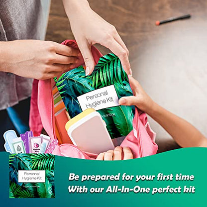 Menstrual Kit All-in-One | Convenience on The Go | Single Period Kit Pack for Travelling, Tweens & Teenagers | Individually Wrapped Feminine Hygiene Products (Green Ferns) - color: Green Ferns