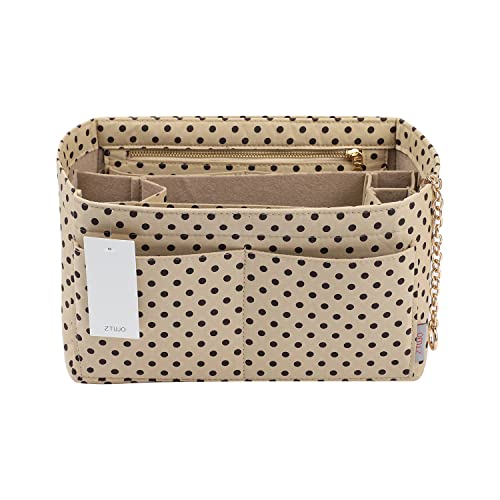 ZTUJO Purse Organizer Insert, Felt Purse Organizer with Zipper and Sewn Bottom Insert, Fit Speedy Neverfull Graceful,6 Sizes - color: Brown polka dots, size: X-Large