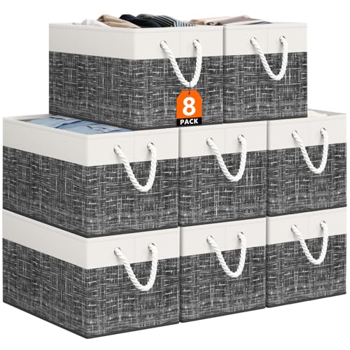 StorageTastic Storage Bin,Collapsible Storage Basket For Organizing,Large Storage Boxes With Rope Handles,Storage Containers,White & Black,8 Pack - color: Black, size: 15" X 10" X 9.5" (8 Pack)