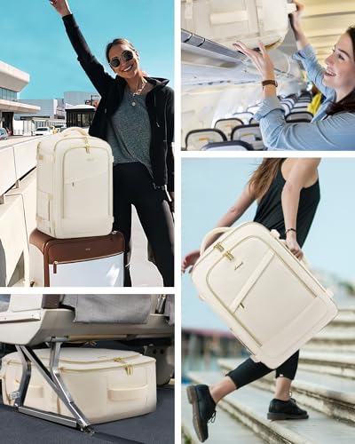LOVEVOOK 40L Travel Backpack for Women, Carry On Flight Approved, Large Personal Item Bag, Fits 17 inch Laptop, TSA Approved Luggage with 3 Packing Cubes, Waterproof Weekender Gym Backpack - color: White, size: 40L