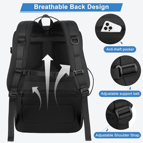 MOSISO 40L Travel Backpack for Women Men, 17-17.3 inch Expandable Extra Large Laptop Backpack Flight Approved Anti-theft, TSA Computer Daypack Bag with USB Port for Weekender Business Hiking, Black
