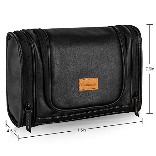MIRASON Travel Toiletry Bag, Hanging Toiletry Bag for Men, Leather Travel Shower Bag for Toiletries Dopp Kit Bathroom Bag with Metal Hook Gift for Men (Black) - color: Black
