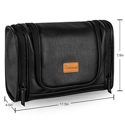 MIRASON Travel Toiletry Bag, Hanging Toiletry Bag for Men, Leather Travel Shower Bag for Toiletries Dopp Kit Bathroom Bag with Metal Hook Gift for Men (Black) - color: Black