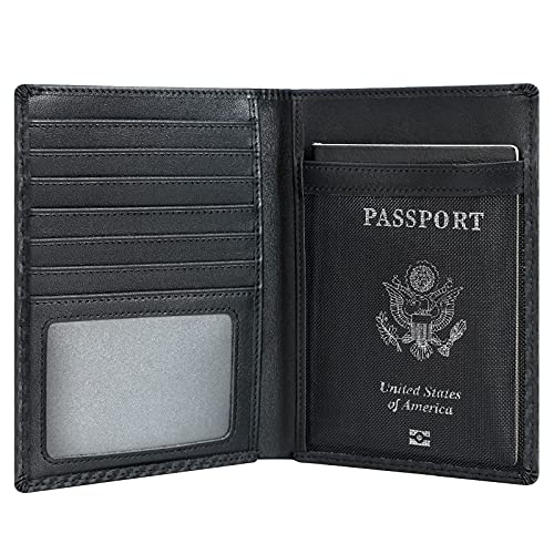 Polare Luxury RFID Blocking Leather Passport Holder Travel Wallet For Men and Women (Carbon Black) - color: Carbon Black