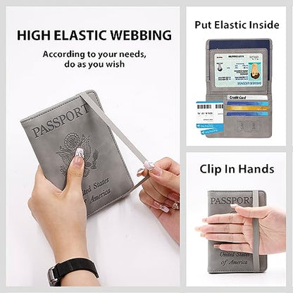 Melsbrinna RFID Passport Holder for Travel, Unisex Adults, Grey, PU Leather, RFID Protected, Passport Cover - color: Grey1