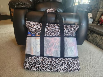 JIANYA Beach Bag Women Waterproof Sandproof Beach Tote Bags with Cooler Top Zipper Large Totes for Pool Travel Daily - color: *Leopard