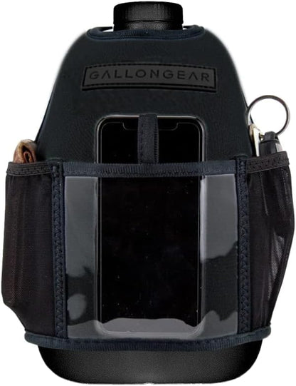 Half-Gallon Fitness Hydration Cover | Neoprene Insulated Cooling & Portable Gym Water Bottle Carrier | CASE with Storage Pockets - color: Black