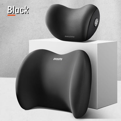 Car Headrest & Lumbar Support Cushion Kit, Ergonomic Car Seat Neck Pillow and Backseat Cushion for Driving Fatigue Relief, Driving Seat Memory Foam Neck Back Rest Pillows (Black) - color: Black