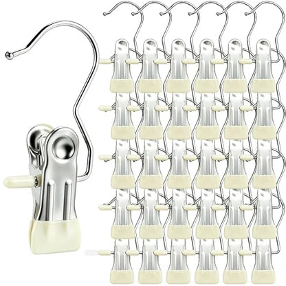 Boot Hangers Clips, 30 Pack Heavy Duty Hanging Clips, Laundry Hooks with Clips, Clothes Pins Closet Organizer Clamps, Bulk Hanger Clips for Pants, Socks, Handbags, Travel