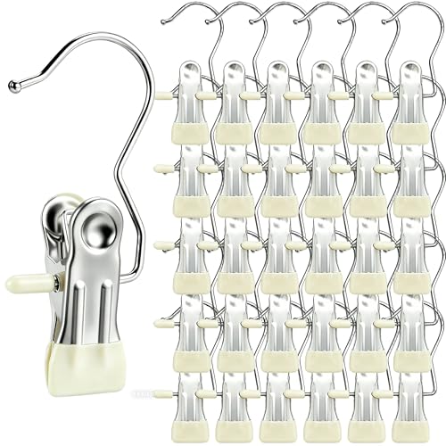 Boot Hangers Clips, 30 Pack Heavy Duty Hanging Clips, Laundry Hooks with Clips, Clothes Pins Closet Organizer Clamps, Bulk Hanger Clips for Pants, Socks, Handbags, Travel