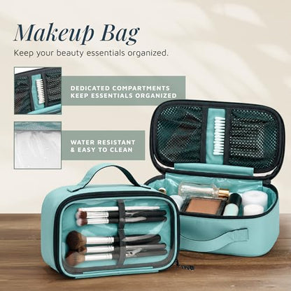 Toiletry Bag Kit 3 Piece Set: Hanging Travel Toiletry Bag + 311 TSA Cosmetic Liquid Bag + Accessory Organizer Pouch - color: Dusty Teal Makeup