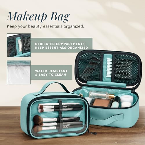 Toiletry Bag Kit 3 Piece Set: Hanging Travel Toiletry Bag + 311 TSA Cosmetic Liquid Bag + Accessory Organizer Pouch - color: Dusty Teal Makeup
