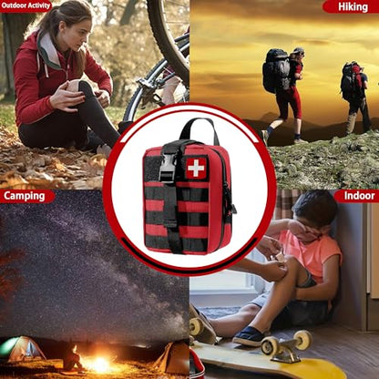 Universal IFAK Trauma First Aid Kit Molle Pouches Emergency Survival Kit Suitable for Home, car, Travel, Camping, Hiking, Sports, Outdoor Emergencies-Quick Response First Aid Essentials (Red) - color: Red