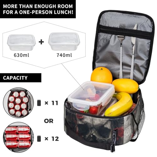Insulated Lunch Box for Kids Boys Girls, Reusable Lunch Bag for School, Office, Work, Picnic, Travel, Gothic Skull Floral Lunch Box - color: lunch box 121