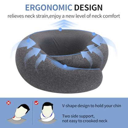 Neck Pillow Airplane, 360º Ergonomic Design Premium Memory Foam Travel Pillows for Airplane, Car & Office