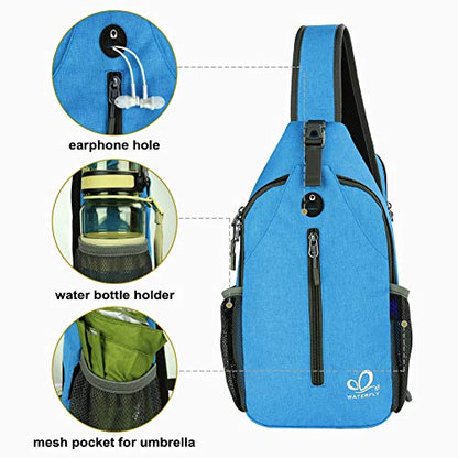 WATERFLY Crossbody Sling Backpack Sling Bag Travel Hiking Chest Bag Daypack - color: N - Sky Blue