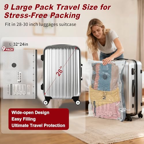 Rechargeable Wireless Pump Travel Storage Bags Set for Travel & Home, 9 Pack (9L) Portable Space Saver Bags for Clothing Suitcase Backpack, Vacuum Compression Packing Seal for Clothes, Home Storage - size: 9 Pack (9L)