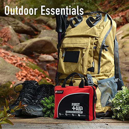 First Aid Kit -160 Pieces Compact and Lightweight - Including Cold (Ice) Pack, Emergency Blanket, Moleskin Pad,Perfect for Travel, Home, Office, Car, Camping, Workplace (Red)