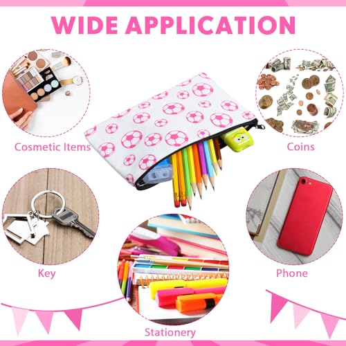 Eccliy 20 Pcs Soccer Makeup Bag Cosmetic Bag Canvas Gifts Sport Soccer Themed Accessories for Girls Toiletry Pouch with Zipper for Women Party Shopping Home Travel, 8 x 5 Inch - size: 8 x 5 Inch, style: Soccer,pink