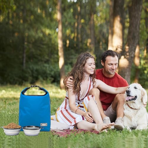 Pet Food Storage Bag Travel Dog Food Container 2PCS Collapsible Dog Travel Bowls and Zipper Side (Blue, Small) - color: Blue, size: 12L