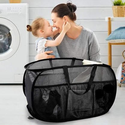 Collapsible Laundry Baskets, Upgrade Pop Up Laundry Hamper with Convenient Bags, Foldable Laundry Basket Mesh Light Weight, Easy to Carry Clothes Hampers for Laundry, Dorm, Toys, Travel 4 Pack - color: Black+Grey+Green+Beige
