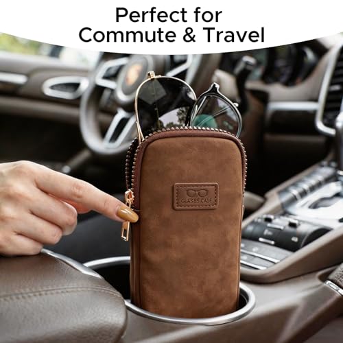 KINIVA Double Eyeglass Case for Men Women, 2-in-1 PU Dual Sunglasses Case, Scratch-Proof Travel Eyeglass Holder for Purse Car - style: Brown Matte