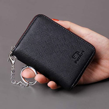 FurArt Zipper Wallet Women, RFID Blocking Credit Card Wallet, Business Card Holder, Compact Size KeyChain Wallet - color: Black