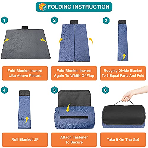 SUN CUBE Large Waterproof Camping Blanket, Fleece Quilted Stadium Blanket for Cold Weather, Windproof Foldable Outdoor Blanket Mat for Picnic, Beach, Pets, Car, 60x80in - color: Navy Blue/Grey Fleece