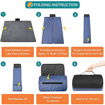 SUN CUBE Large Waterproof Camping Blanket, Fleece Quilted Stadium Blanket for Cold Weather, Windproof Foldable Outdoor Blanket Mat for Picnic, Beach, Pets, Car, 60x80in - color: Navy Blue/Grey Fleece