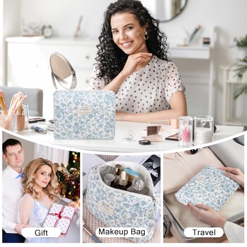 Gosect 2PC Makeup Bag Set, Cute Cosmetic Bag for Women Girls, Floral Coquette Aesthetic Toiletry Bag, Travel Make Up Organizer Bag (Cat Print) - color: Cat Print