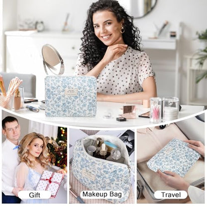 Gosect 2PC Makeup Bag Set, Cute Cosmetic Bag for Women Girls, Floral Coquette Aesthetic Toiletry Bag, Travel Make Up Organizer Bag (Cat Print) - color: Cat Print