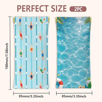 GLOBLELAND 2 Pcs Summer Soft PU Leather Glasses Bag for Sunglasses Watches Phones Makeup Brushes - color: Swimming Pool