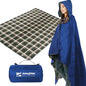 DUKUSEEK Hooded Outdoor Blanket, Waterproof Camping Blanket, Quilted, Thick Fleece, Warm, Windproof, Sand Proof, Portable and Wear-Resistant, Perfect for Stadium, Picnic, Camping - color: Dark Blue Outer With Blue Plaid Fleece