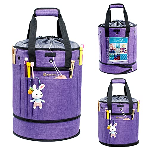 MYBAGZING Expandable Yarn Storage Organizer, Crochet Bag & Yarn Tote with Zipper Closure, Yarn Holder for Crocheting and Knitting for Yarn Skeins, Hooks, Needles,Accessories – Gift for Crafters - color: Purple-Ⅰ, size: Large-Drawstring Closure