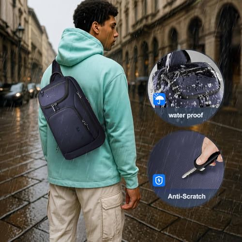 hk Sling Bag for Man, Waterproof Utility Crossbody Bag with Anti-theft Pocket for Men - color: Blue