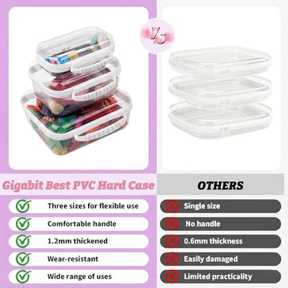 3 Pack Clear Hard Shell Zipper Cases with Handle, Waterproof Toiletry Bag for Travel, Diaper Bag Organizer Pouches, Nesting Pouches for Makeup, Toys, Snack Pouches, Stationery (White) - color: White